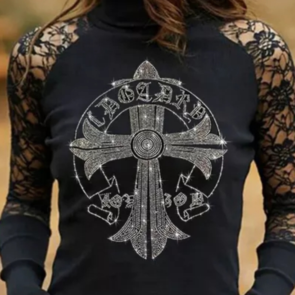 Black Graphic Embellished Long Sleeve Tee